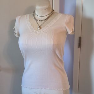 Cream women's L cap sleeve shirt cotton